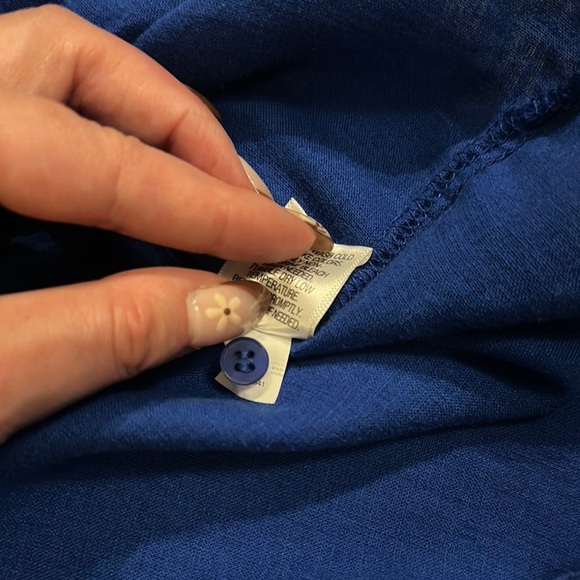 DANA BUCHMAN | Royal Blue Collared Sleeveless Button Down Linen Blouse - Picture 13 of 15